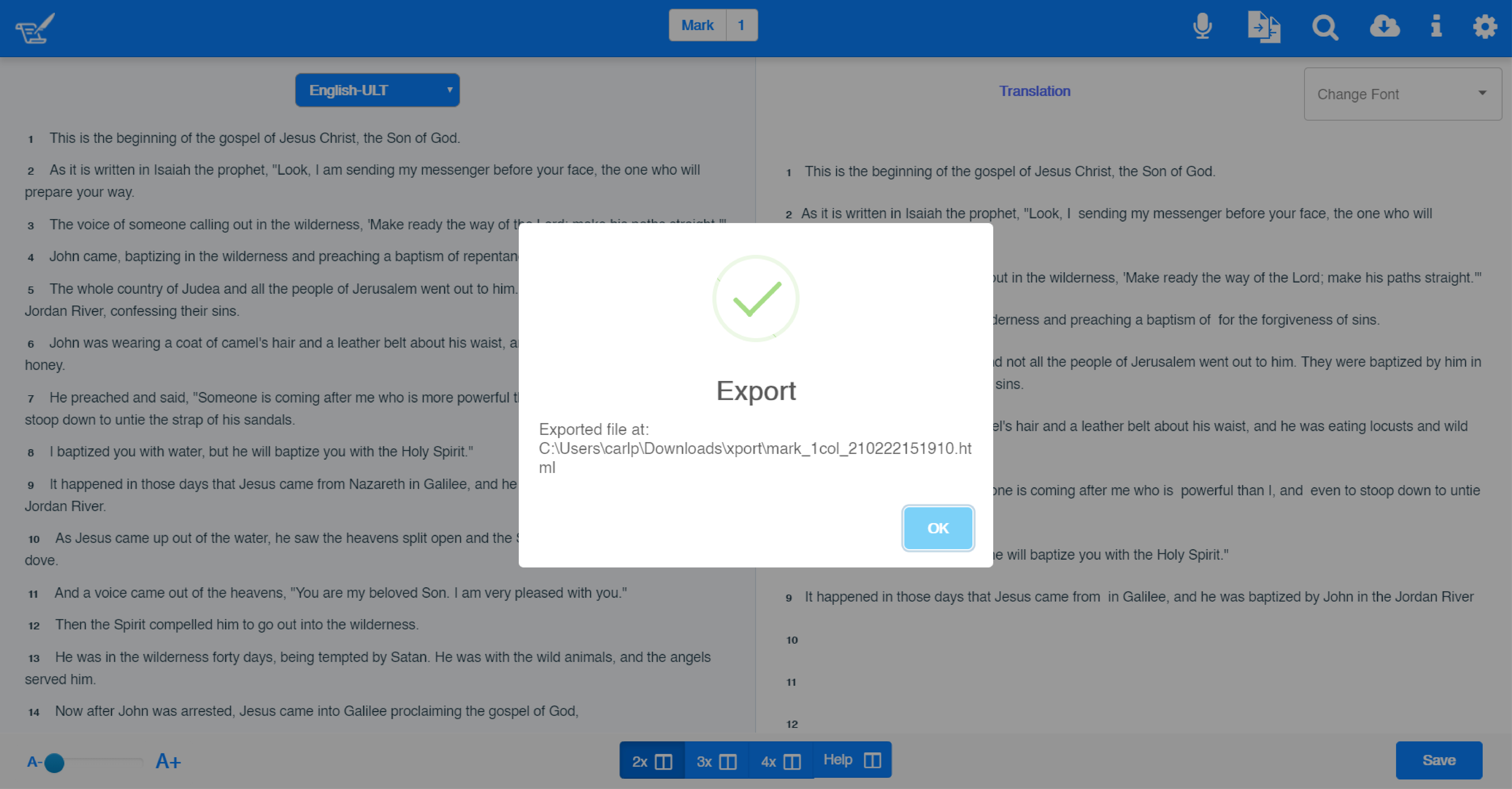 Export confirmation