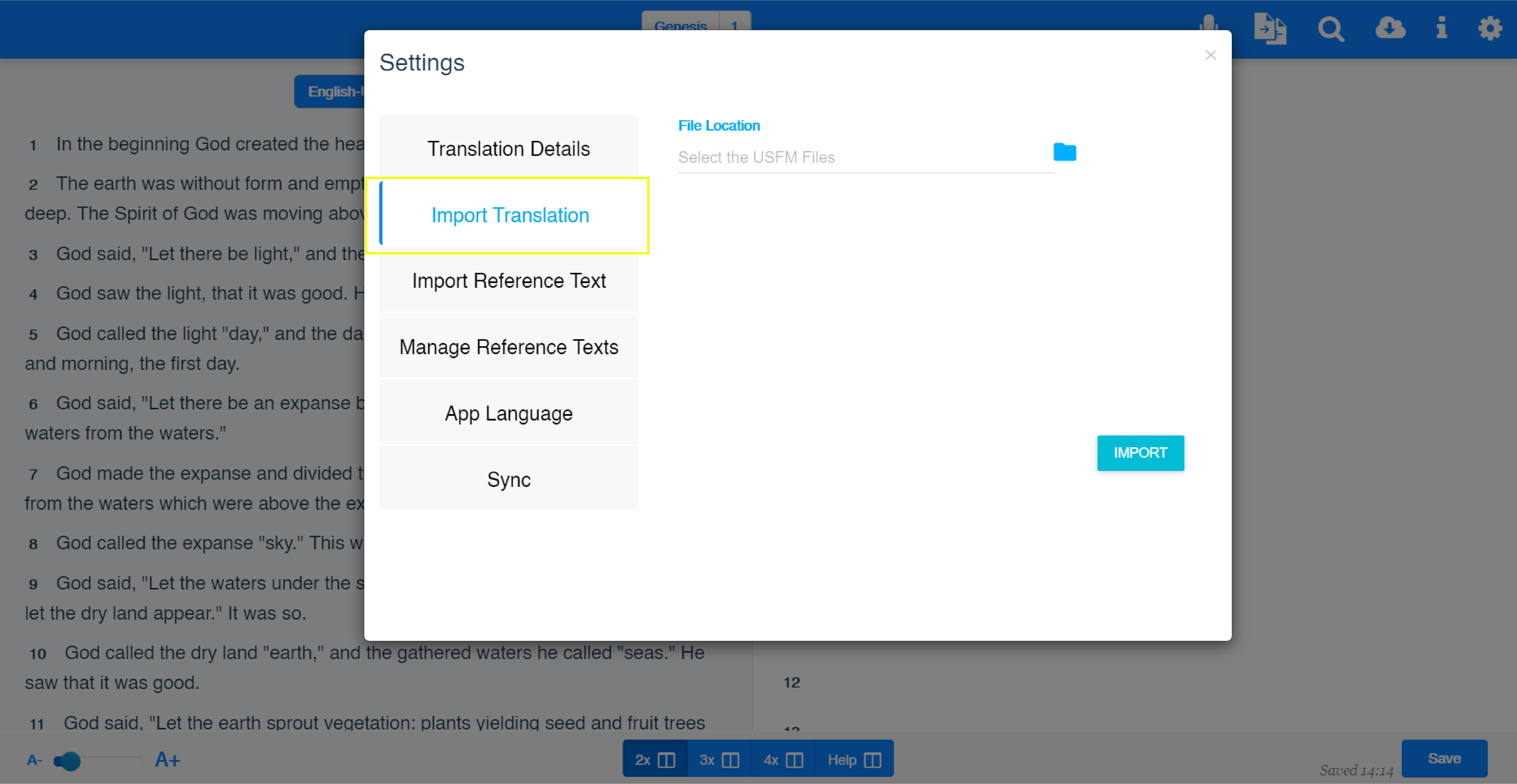 Import Translation settings