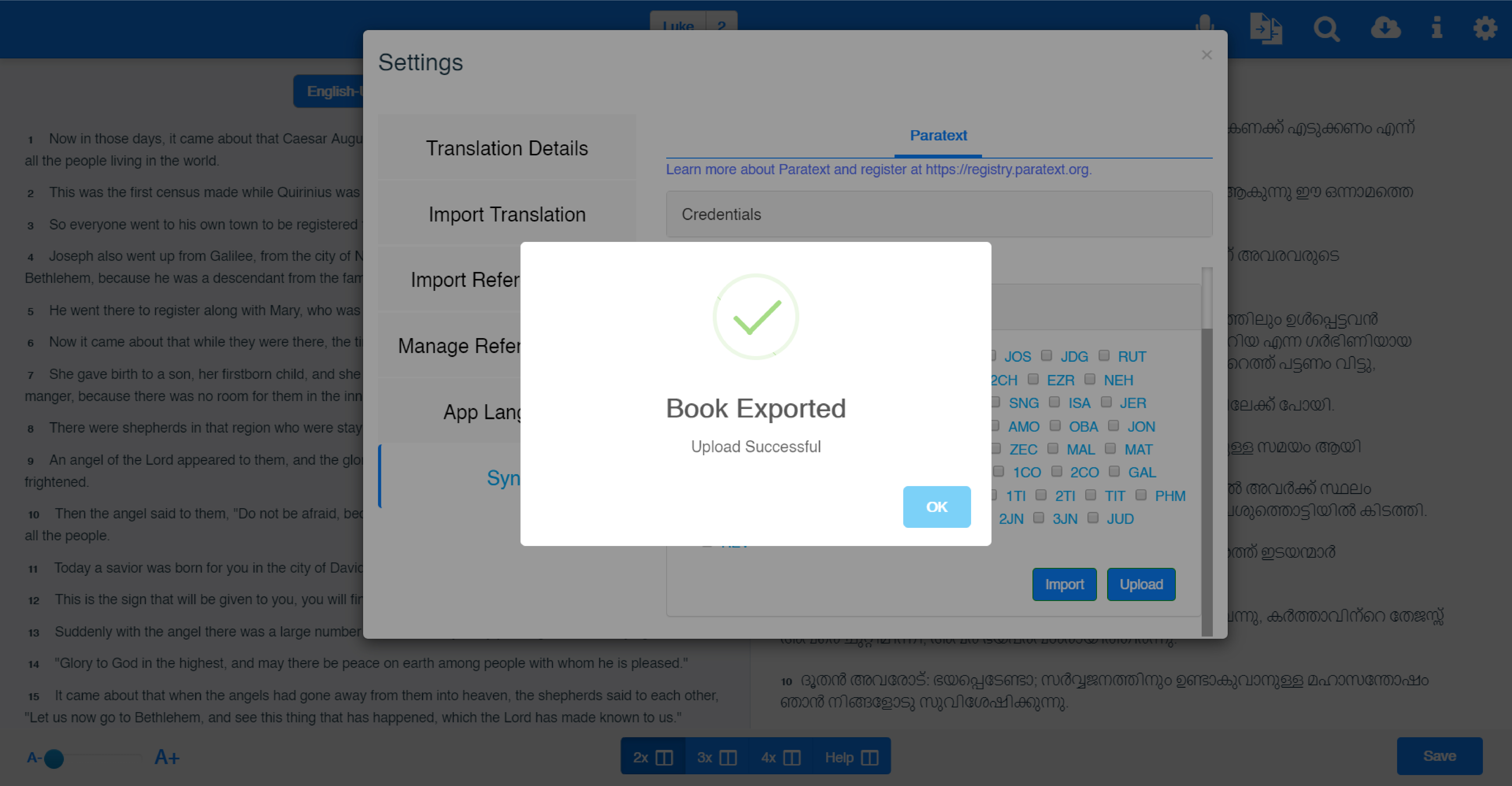 Book exported to paratext confirmation