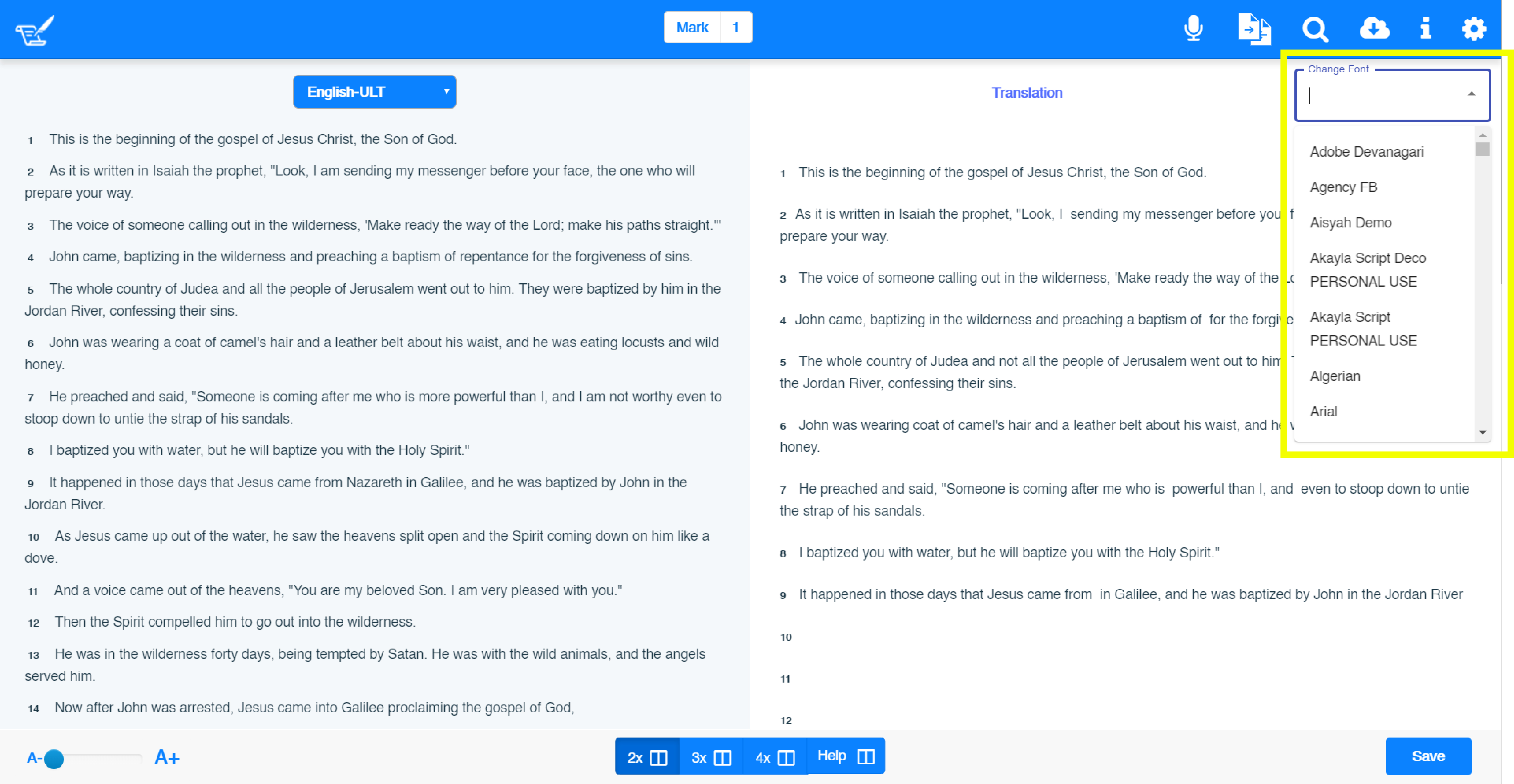 Font menu