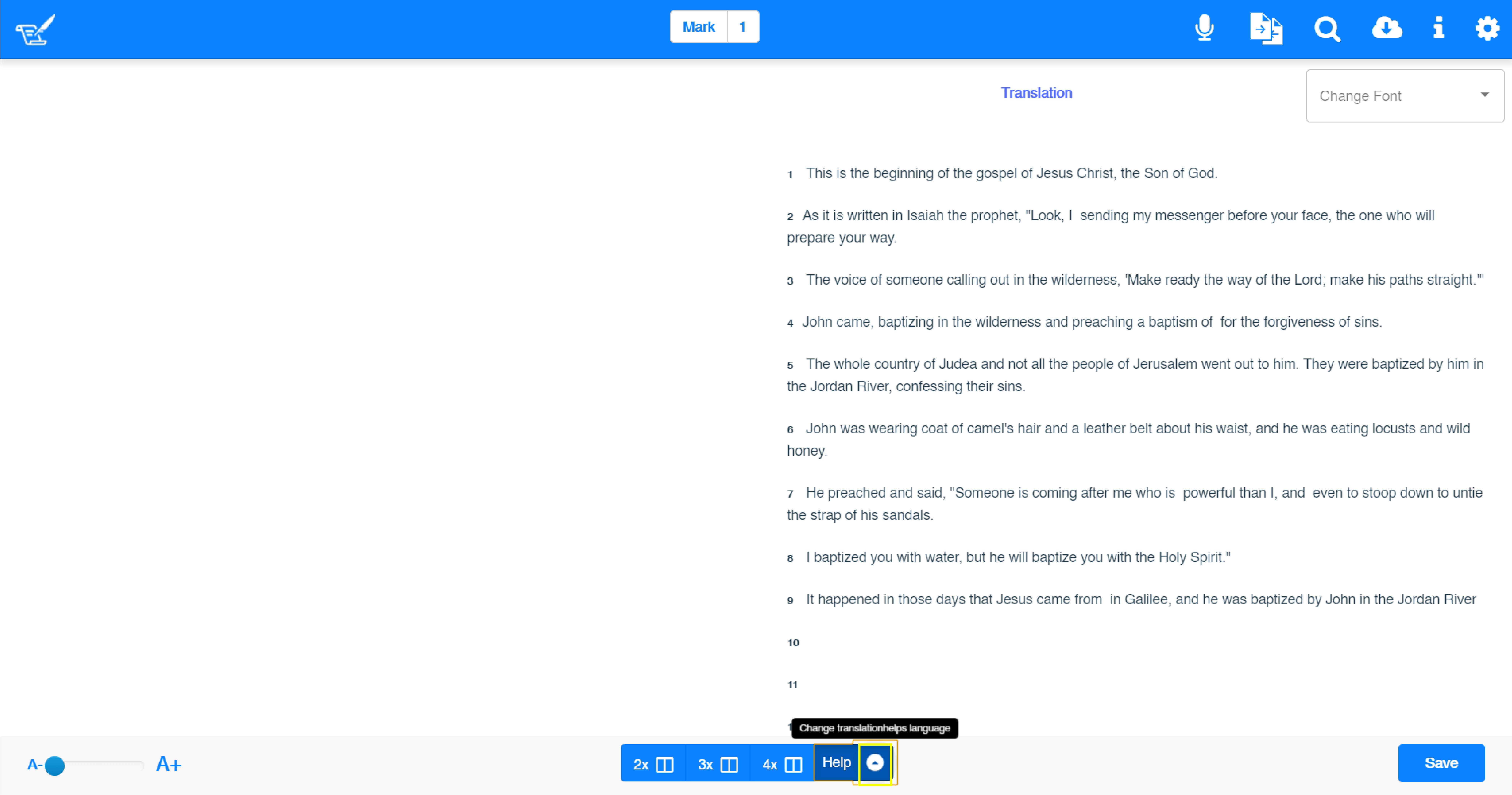 Translation helps language menu arrow icon